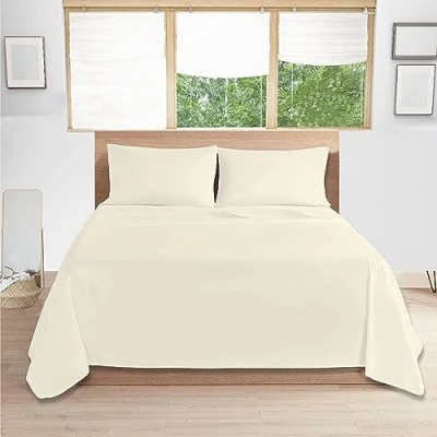 Image of Comfy Nights 100% Egyptian Cotton Double Flat Bed Sheet 200 Thread Count Soft Fade, Shrinkage and Wringle Resitan, Cream