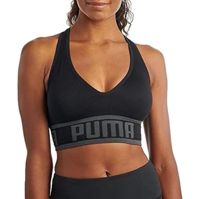 Image of PUMA Women&#039;s Seamless Sports Bra, Opaque, Black, XL