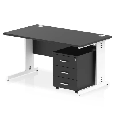 Image of Impulse 1400x800 Desk Black/White Cable Managed Leg 3 Dr Mobile Ped