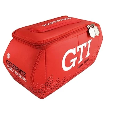 Image of BRISA VW Collection Volkswagen Neoprene Universal Makeup Cosmetics Toiletry Travel Pharmacy Bag in GTI Design (Hexagon/Red/Small)