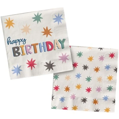Image of Folat 26862 Decoration White with Colourful Star Napkins Starburst 33 x cm Pack of 20 Cheerful and Party Tableware for Children Adults Birthday, Multicoloured