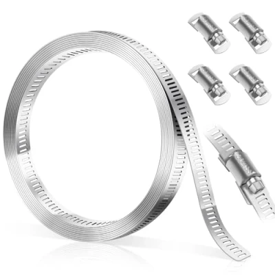 Image of Bolatus Hose Clamp 1M/3.28 Feet, Clips 304 Stainless Steel DIY Worm with 4pcs Fasteners Adjustable Pipe Large Clamps Assortment for Tube and Fuel Line
