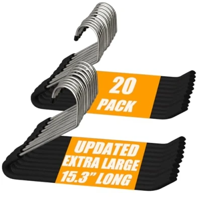 Image of Huji Heavy Duty Open Ended Easy Slide Chrome Trouser Hangers Organizers (2 Pack of 20, Hangers)
