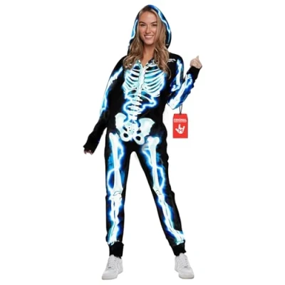 Image of Morph, Electric Skeleton Costume Women, Womens Jumpsuit, Halloween Women Jumpsuit Adult, One Piece X Large
