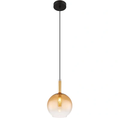 Image of Lopusa Globe Slim Pendant Ceiling Light Matt Black Amber Glass Shade 1x G9