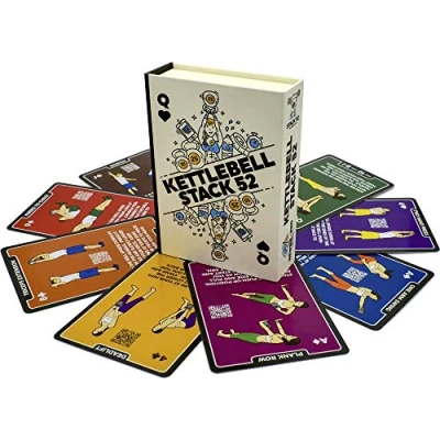 Image of Stack 52 Kettlebell Exercise Cards. Workout Playing Card Game. Video Instructions Included. Learn Kettle Bell Moves and Conditioning Drills. Home Fitness Training Program. (2019 Updated Deck)