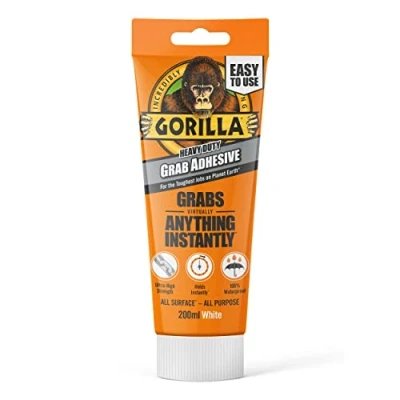 Image of Gorilla Heavy Duty White Grab Adhesive 200ml Tube All Purpose, Ultra High Strength, Holds Instantly, 100% Waterproof &amp; temperature resistant