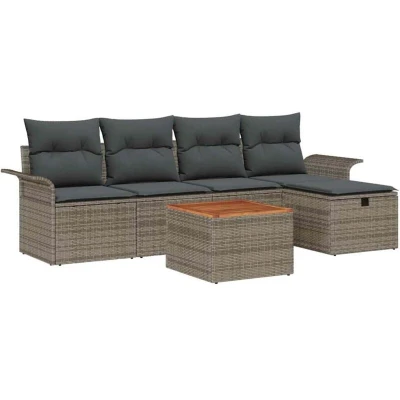 Image of vidaXL 6 Piece Garden Sofa Set with Cushions Grey Poly Rattan