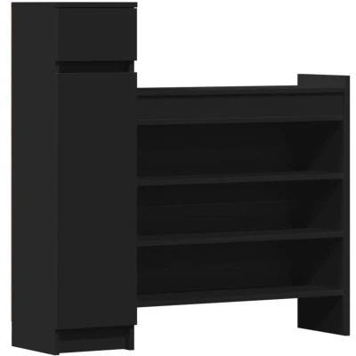 Image of vidaXL Shoe Cabinet Black 100.5x28x100 cm Engineered Wood