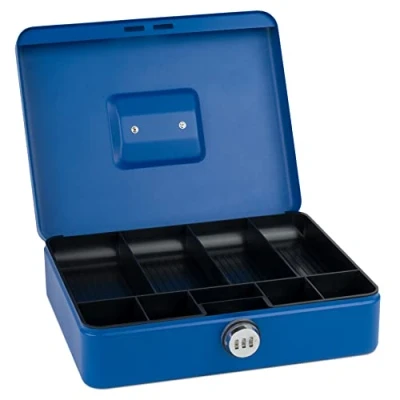 Image of SAX Cash Box with Combination Lock, Extra Strong 30 X 24 9 cm, Large, Blue, 0 824 14