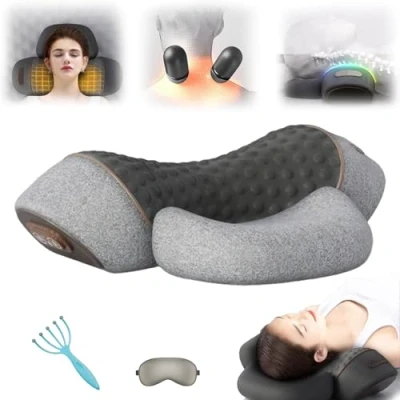 Image of Fisiorest 3 in 1 Neck Massager, Massager Pillow, Relief for Neck, Deep Massage and Relaxation, with Heat, Traction Sleep Aid(Gray)
