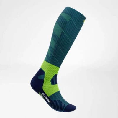 Image of Bauerfeind High Cut Trail Run Compression Socks Size L (43 46) Blue, Enhanced Support &amp; Moisture Wicking