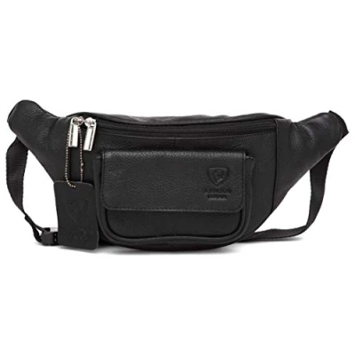 Image of Real Distressed Leather Bum Waist Bag Travel Holiday Money Belt Pouch Change BUMBAG (Black)