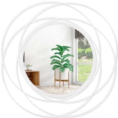 Image of HLFMVWE Gold Art Circle Mirror for Wall with Iron Metal Wire Frame Mounted Home Decor Living Room Bedroom Bathroom Entryway Small