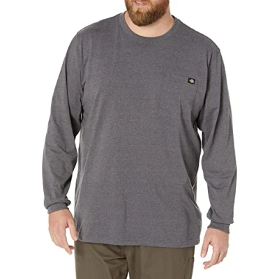 Image of Dickies Men&#039;s Long Sleeve Heavyweight Crew Neck Work Utility T Shirt, Baltic Blue Single Dye Heather, Medium