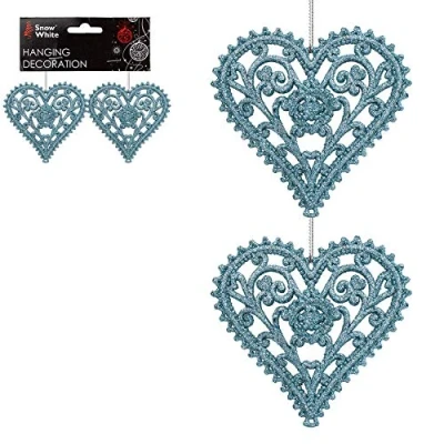 Image of PMS Glitter Collection Christmas Tree Decoration 2 Pk Heart Ice Blue
