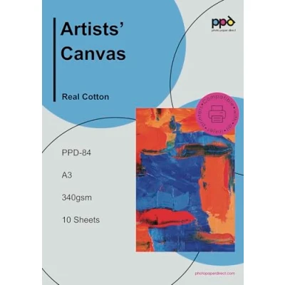 Image of PPD A3 x 10 Inkjet True Art Matt Canvas 100% Cotton Fine Textured Photo Paper 84