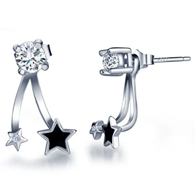 Image of Infinite U Black Star Studs 925 Sterling Silver Cubic Zirconia Earring Jackets for Women/Girls (Multiple Wearing Styles)