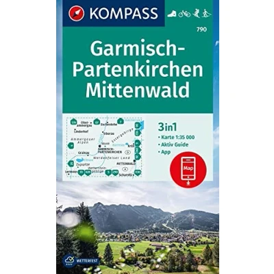Image of KOMPASS Wanderkarte 790 Garmisch Partenkirchen, Mittenwald 1:35.000: 3in1 Wanderkarte, mit Aktiv Guide inklusive Karte zur offline Verwendung in der App. Fahrradfahren. Skitouren. Langlaufen.