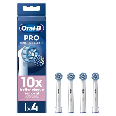 Image of Oral B Pro Sensitive Clean Electric Toothbrush Head, X Shaped &amp; Extra Soft Bristles for Gentle Brushing Plaque Removal, Pack of 4 Heads, White