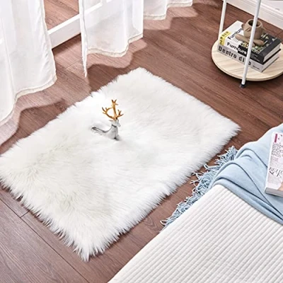 Image of Cumay Super Soft Faux Sheepskin Rug,Rugs living room, Shaggy Bedroom Area Rug Fur Bedside Rugs (white, 23.6 x 35.4 inch)