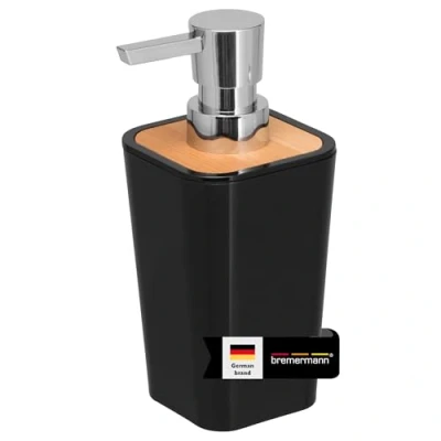 Image of bremermann Calvi Soap Dispenser Made of Bamboo and Plastic // Capacity 320 ml (Black)