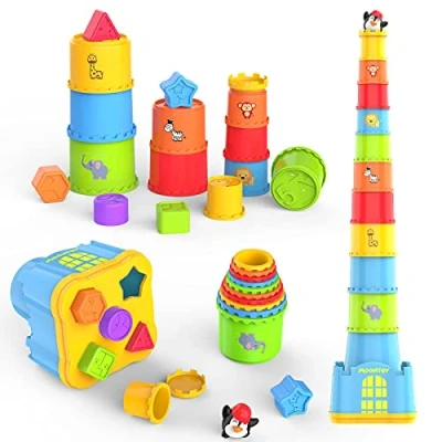 Image of MOONTOY Stacking Cups,Baby Toys for 1 Year Old,Baby Block,19PCS Nesting Shape Sorter,Early Educational Bath Baby Toy 2 3 Old, Toddlers Boys Girls Birthday Gift 12 Month