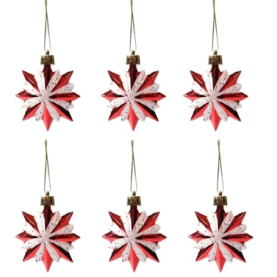 Image of Pack of 6 Glitter Star Baubles Christmas Tree Pendants Decorations Stars Ornaments for Xmas Home Party, Special Shaped
