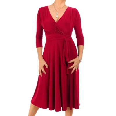 Image of Blue Banana Women&#039;s V Neck Fit &amp; Flare Knee Length Dress Red Size 18