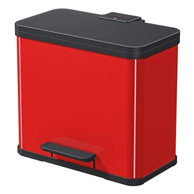 Image of Hailo 0630 240 &quot;Oeko Duo Plus L Pedal Waste Separator, Sheet Steel Red, 47 x 34 44 cm