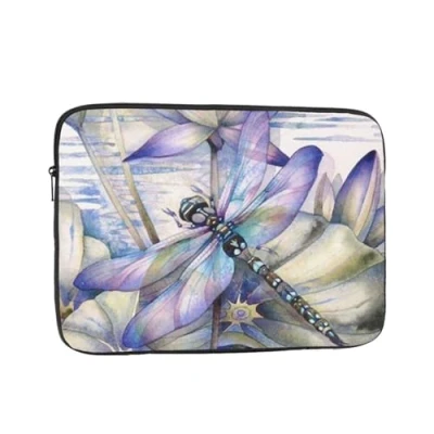 Image of Dragonfly On Lotus Flower Printed Laptop Sleeve For 17 Inch Laptop, Shockproof Oxford Fabric Protective Case Bag