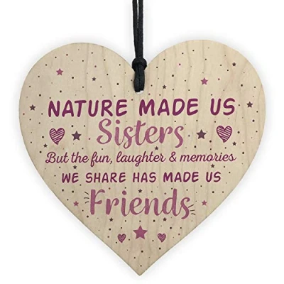 Image of RED OCEAN Sister Friends Gifts Wooden Hanging Heart Chic Plaque Family Friendship Thank You Birthday Gift