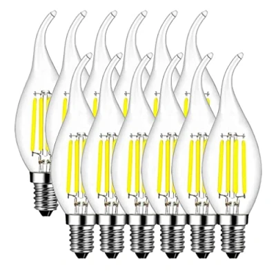 Image of MENTA 12 pcs E14 4W LED Candle Filament Bulbs, 40W Equivalent, Cool White(6500K) Candelabra Light Bulb, Non Dimmable, Small Edison Screw Bulb