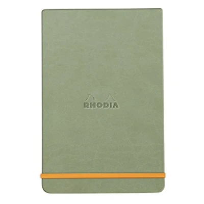 Image of RHODIA 194355C Rigid Webnotepad Celadon Notebook A6 Lined 192 Detachable Pages Ivory Clairefontaine Paper 90 g/m Bookmark, Elastic Closure Faux Leather Cover Rhodiarama