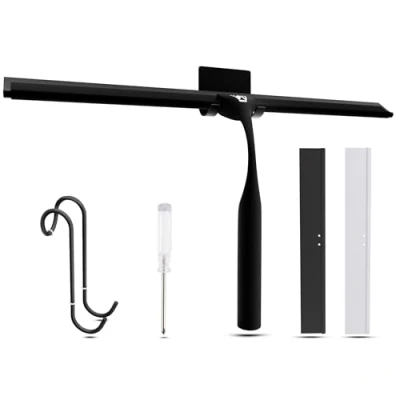 Image of Wunset 30 cm Black Shower Squeegee, Large Window Squeegee 6 Pieces Set Including 2 Replacement Silicone Lips, Cleaner for Doors and Various Smooth Surfaces (30 cm, Black)