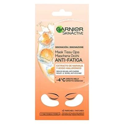 Image of Garnier Hyaluronic Acid and Orange Juice Tissue Mask, Hydrating Brightening Eye Sheet Mask Pack of 4