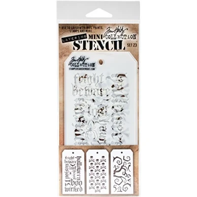 Image of Stampers Anonymous MTS023 Tim Holtz Mini Layered Stencil Set, Multi Colour, Pack of 3
