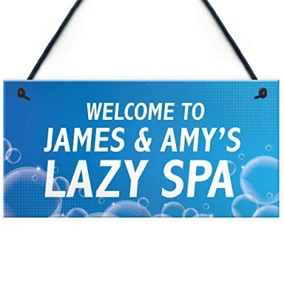 Image of RED OCEAN Personalised Lazy Spa Signs Novelty Hot Tub Accessories Hanging Garden Plaques