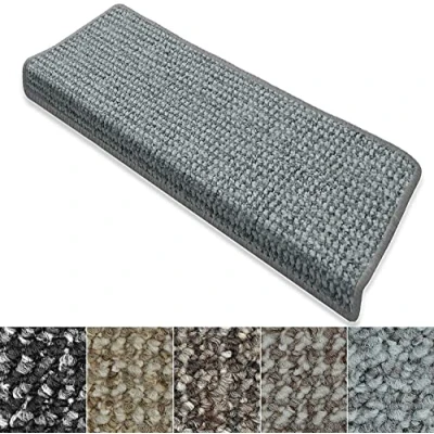 Image of FLODI. Carpet Stair Mats, Carlton, Set of 15 Pieces, Self Adhesive Anti Slip Tread Staircase Step Mats Runner Pads (Light Grey, Rectangular 23 x 65 cm)