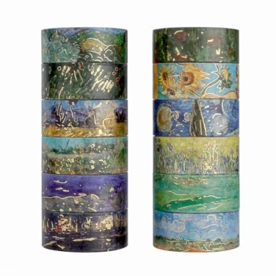 Image of Lychii Washi Tapes Set, 12 Rolls Gold Stamping Masking Tapes, Multi Pattern Decorative Tape Craft Supplies for DIY, Journals, Daily Planners, Gift Wrapping, Office Party