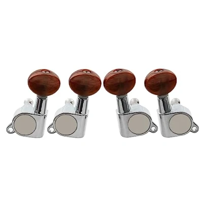 Image of Musiclily 2R2L Sealed Ukulele Tuners Tuning Pegs Keys Machine Heads Set,Chrome with Red Pearl Button