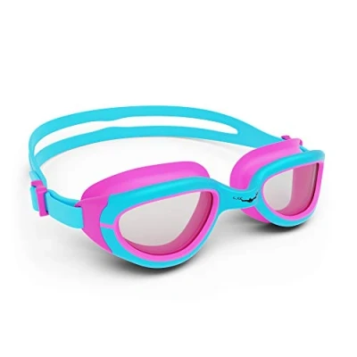 Image of AqtivAqua Kids Swimming Goggles 6 14 3 Swim for Childrens Girls Boys (NeonBlue/Magenta colour)