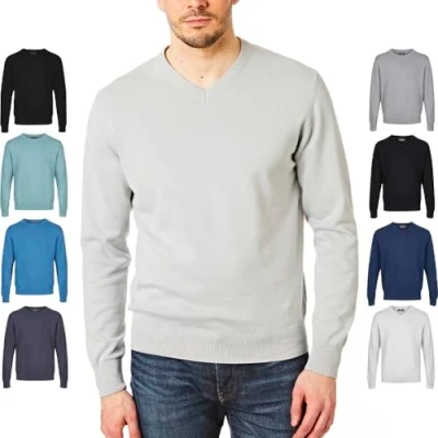 Image of Castle Point CSPKNT004 Men&#039;s Cotton Soft Touch V Neck Knitted Jumper Sweater, Light Grey, S