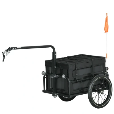Image of HOMCOM Bike Cargo Trailer with 65L Foldable Storage Box &amp; Safe Reflectors Black