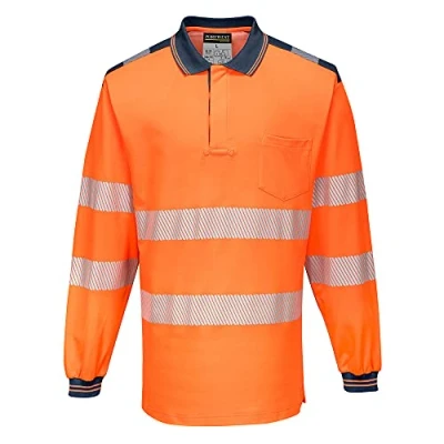 Image of Portwest PW3 Hi Vis Polo Shirt L/S, Size: 4XL, Colour: Orange/Navy, T184ONR4XL