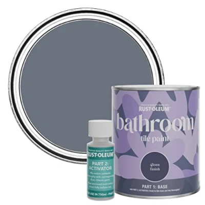 Image of Rust Oleum Grey Water Resistant Bathroom Tile Paint in Gloss Finish Marine 750ml