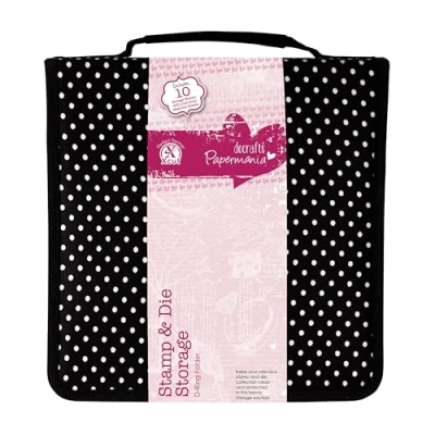 Image of Papermania Polka Dot Stamp &amp; Die Storage, Black and White, 10 x 10&quot;, Pockets, Storage Organiser Containing Magnetic Sheets, Refill Pockets Available