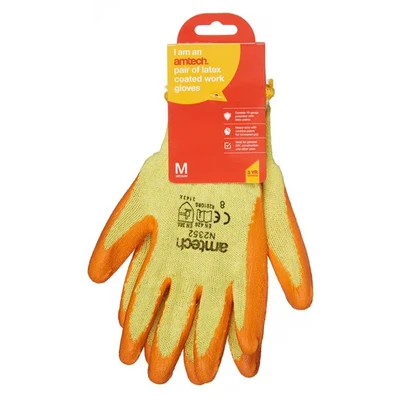 Image of Amtech N2352 Rubber Palm Coated Builders Gloves Medium (Size 8), Certified Quality for Heavy Duty Tasks, Yellow/Orange