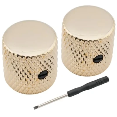 Image of Musiclily Pro 1/4&quot; Steel Universal Fitting Flat Top Control Knobs with Set Screw for Electric Guitar or Bass, Gold (Set of 2)