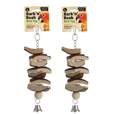 Image of Ruff N Tumble 2 X LARGE 30 CM BARK BEAK NATURAL WOODEN PARROT CAGE TOY WITH BELL 217777